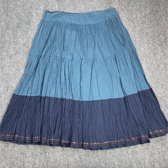 Newport News Vtg Broomstick Crinkle Maxi Skirt Womens 18W Tiered Sequined Boho - Picture 1 of 8